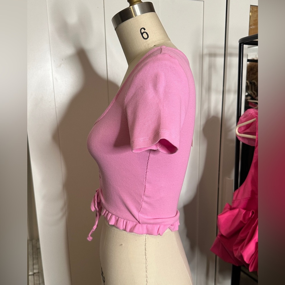 Zara Pink Ruched Crop Top - Picture 2 of 4